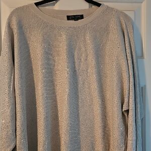 Bob Mackie Shimmering Silver Crew Neck Sweater